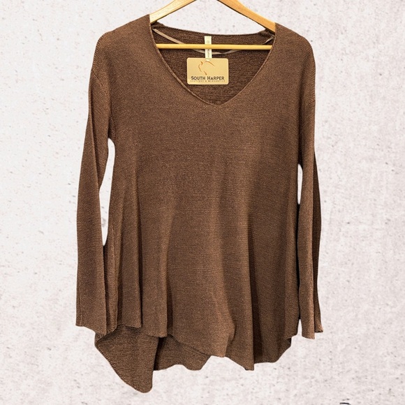 Wishlist Brown Asymmetrical Long Sleeve Blouse - Picture 1 of 5